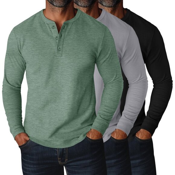 Other - Men's Big Tall Henley T-Shirts Long Sleeve Cotton Blend Loose Fit Casual